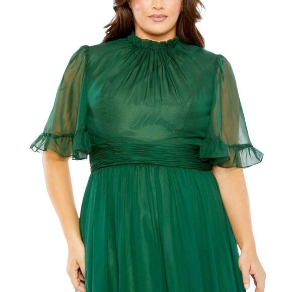 Mac Duggal 68427 Size 16W 16 Green High Neck Ruffle Tiered Long Maxi Gown‎ Dress - Picture 3 of 4
